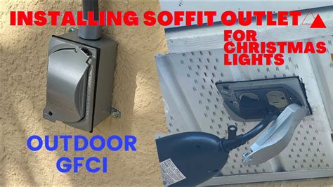 how to install electric outlet box under soffit|how to install soffit outlet.